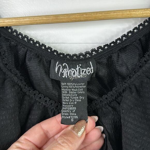 HYPNOTIZED Black Polyester Semi Sheer Sleeves Empire Waist Blouse Top Size Small - Picture 7 of 7